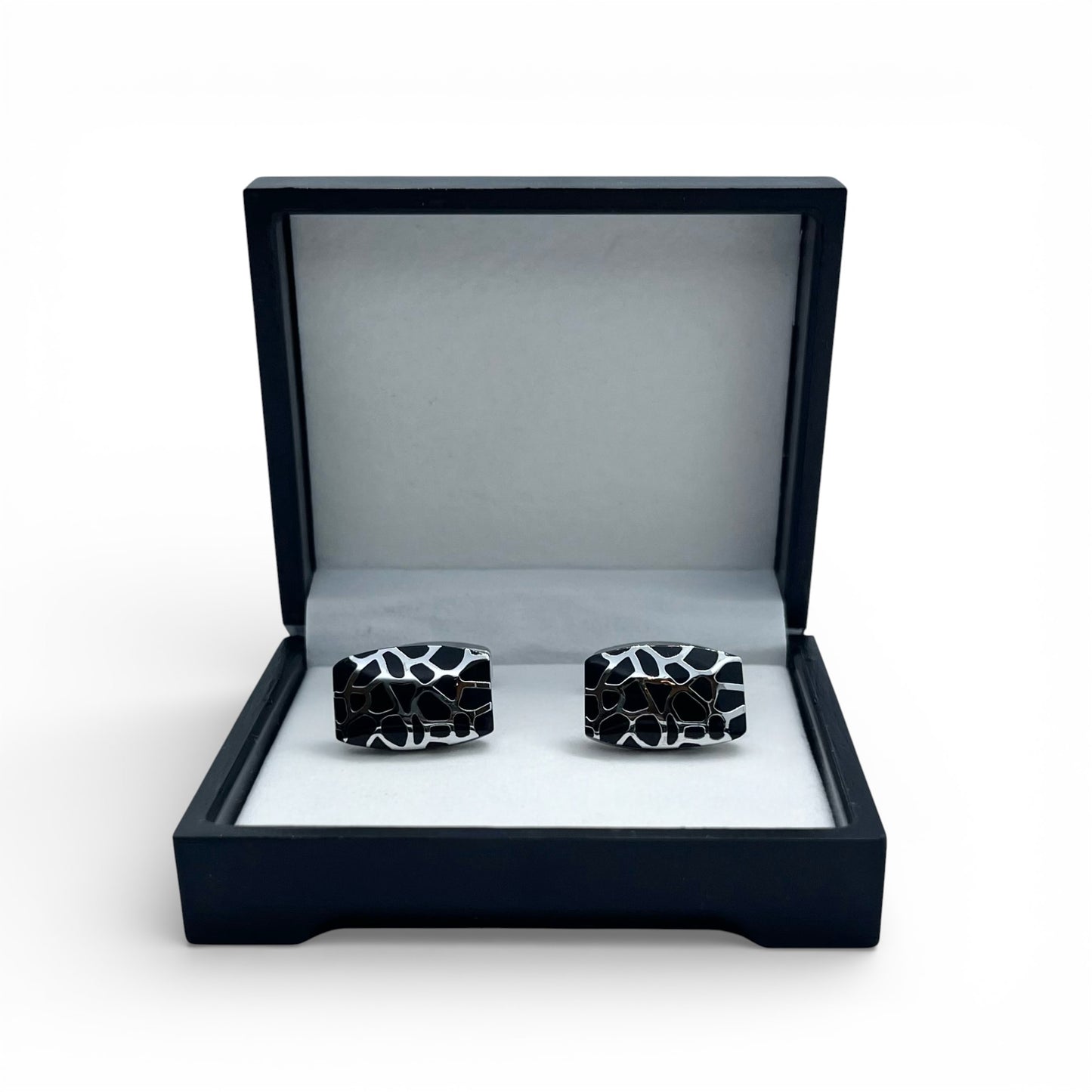 Black Leopard Grid Silver Cufflinks