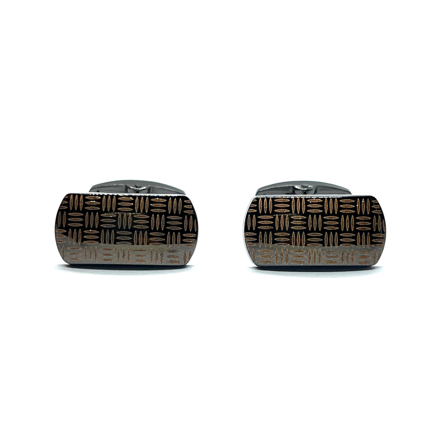Check Lined Long Printed Grey Metallic Cufflinks Gleams