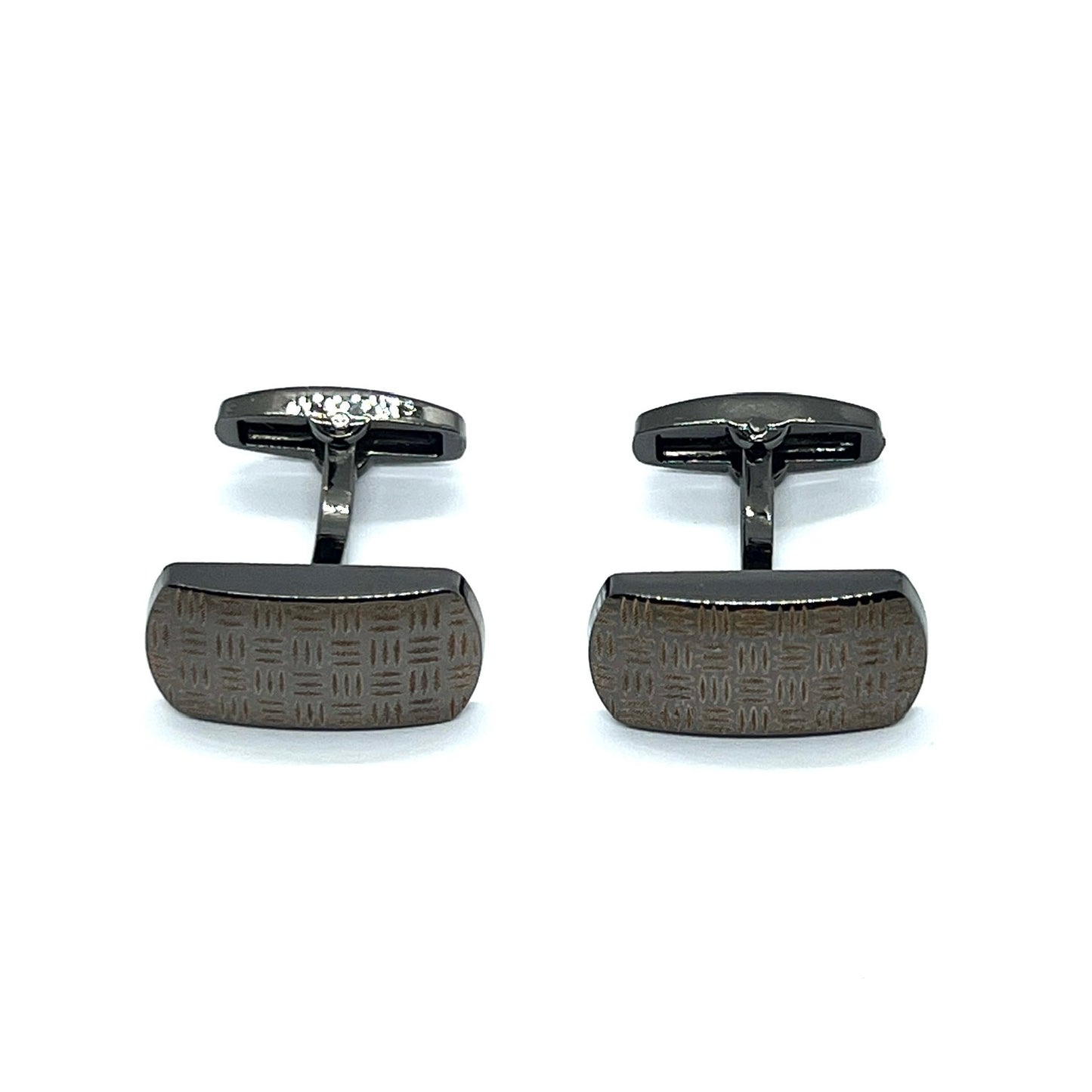 Check Lined Long Printed Grey Metallic Cufflinks Gleams Pakistan