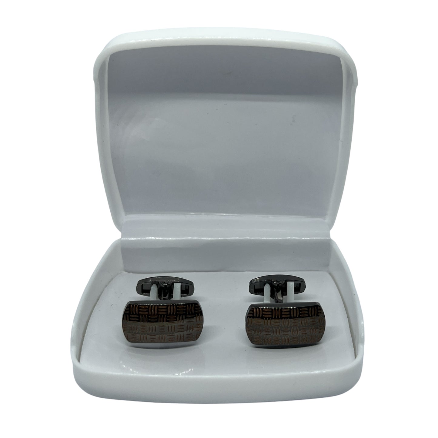 Check Lined Long Printed Grey Metallic Cufflinks Gleams in Pakistan