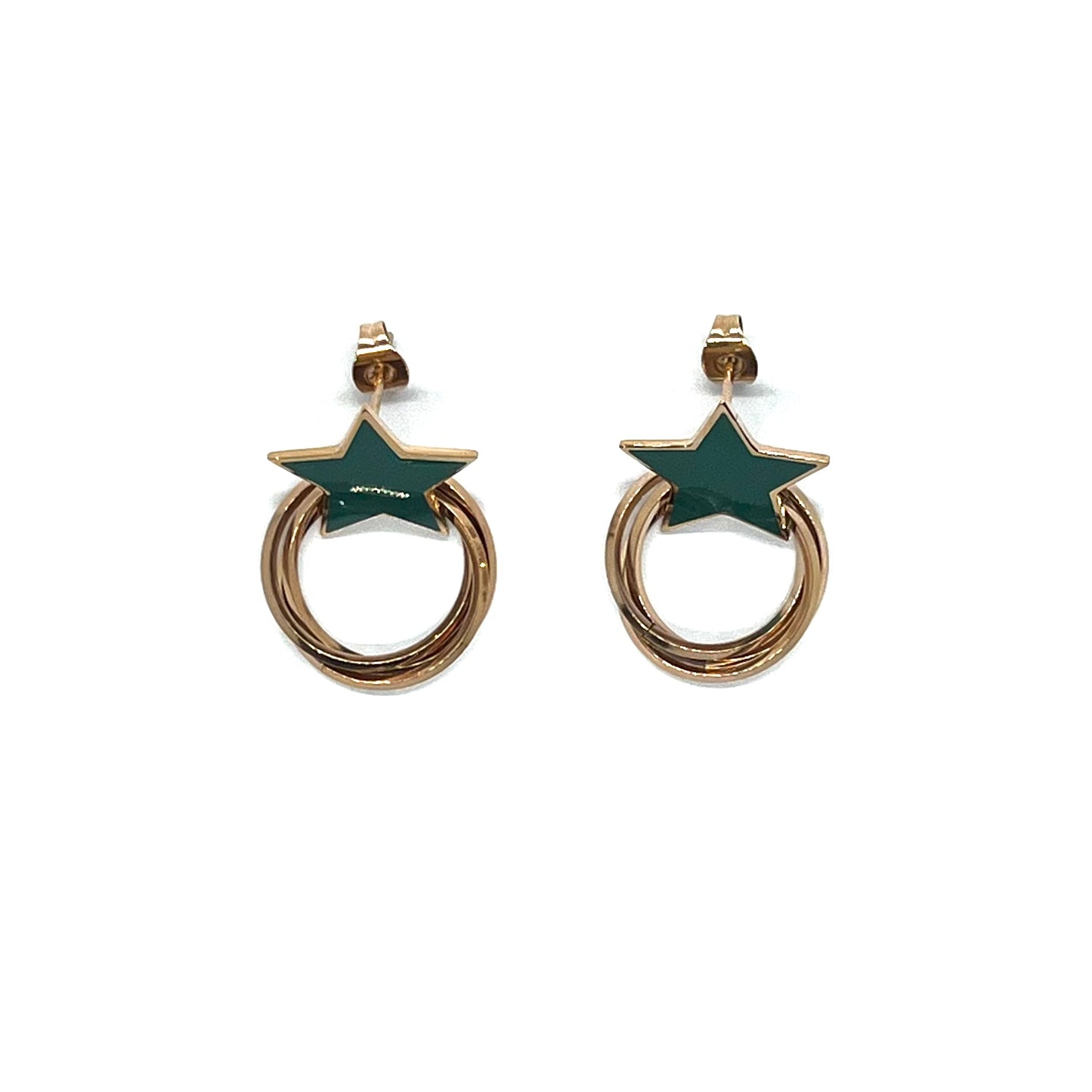 Green Star Golden Rings Earrings