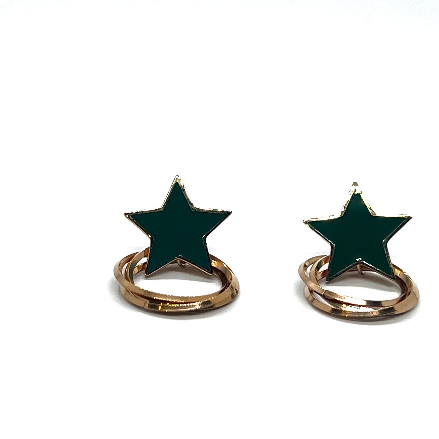 Green Star Golden Rings Earrings