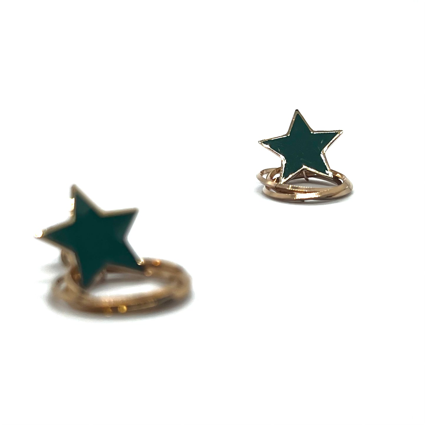 Green Star Golden Rings Earrings