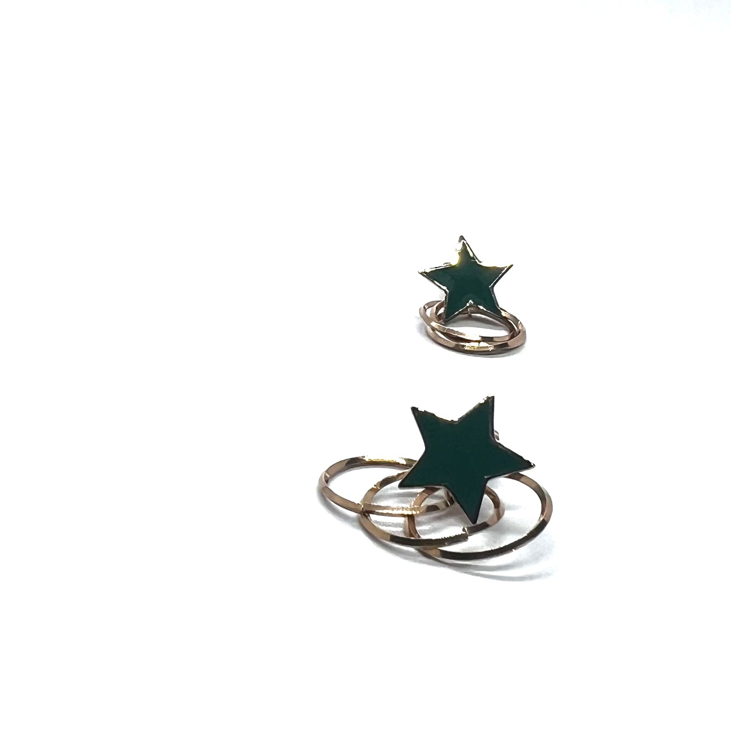 Green Star Golden Rings Earrings