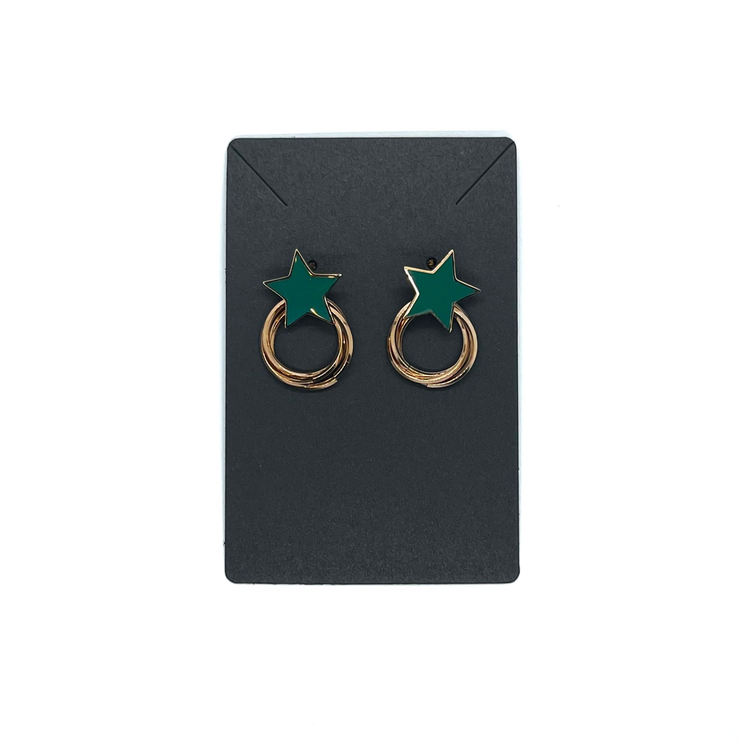 Green Star Golden Rings Earrings
