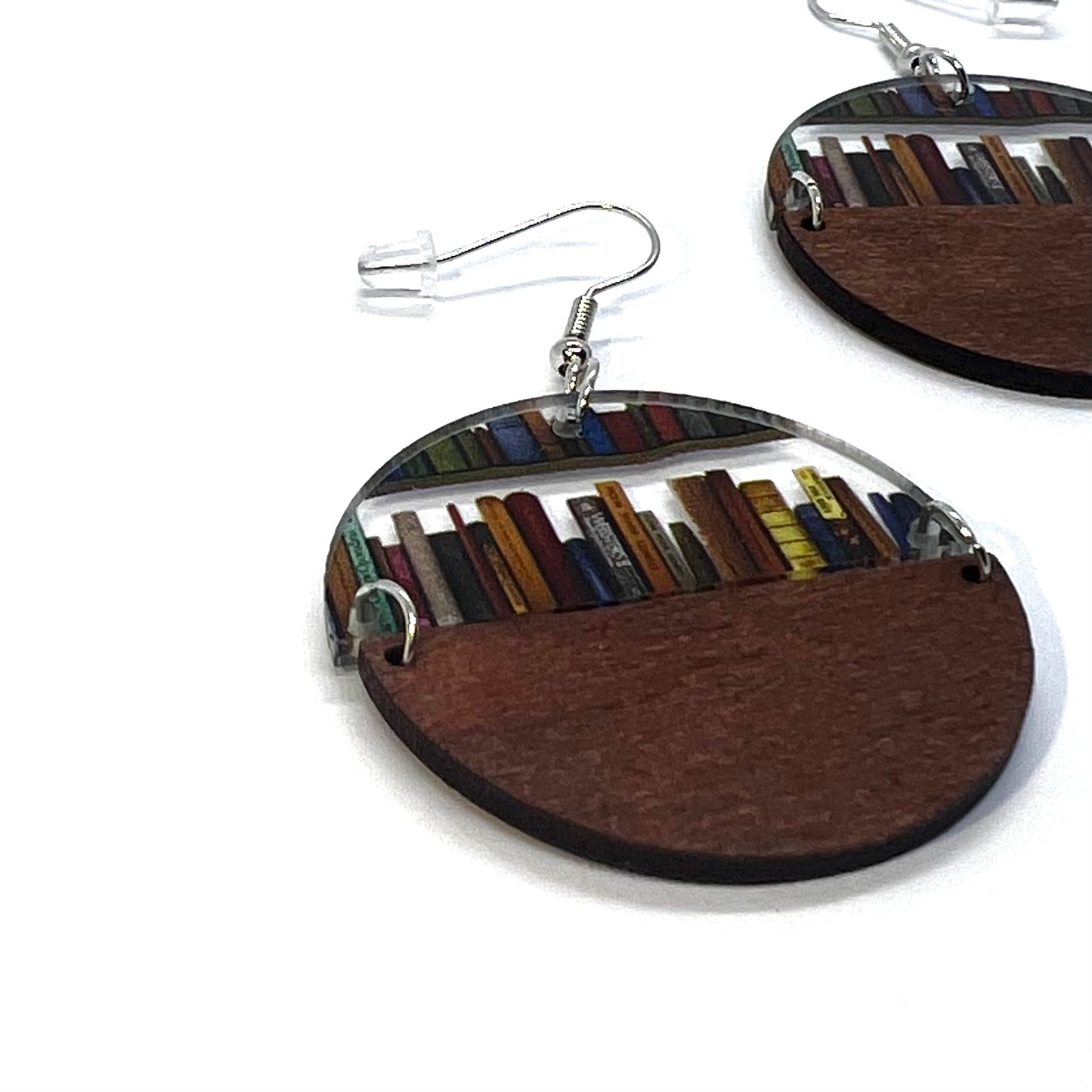 Acrylic Library Bookshelf Wood Drop Pendant Earrings