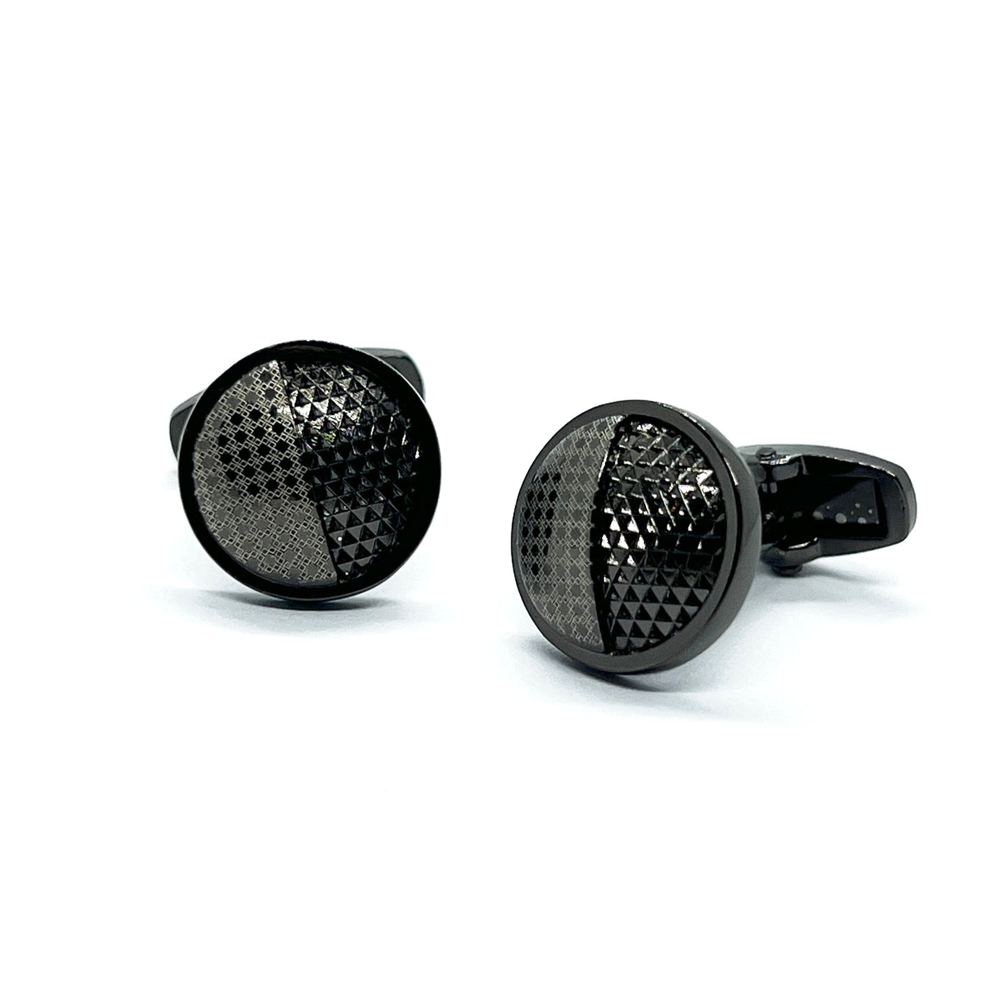 Round Textured Grey Metallic Cufflinks