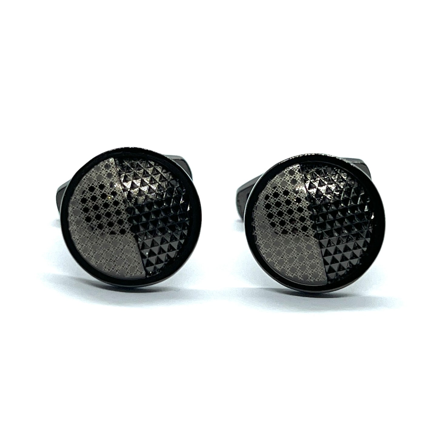 Round Textured Grey Metallic Cufflinks