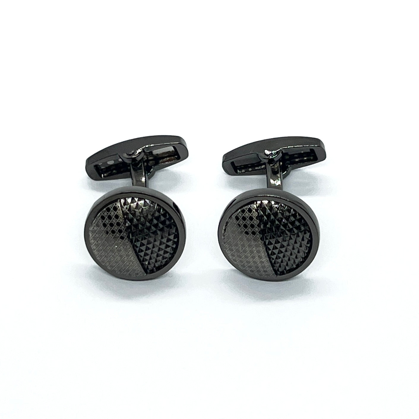 Round Textured Grey Metallic Cufflinks