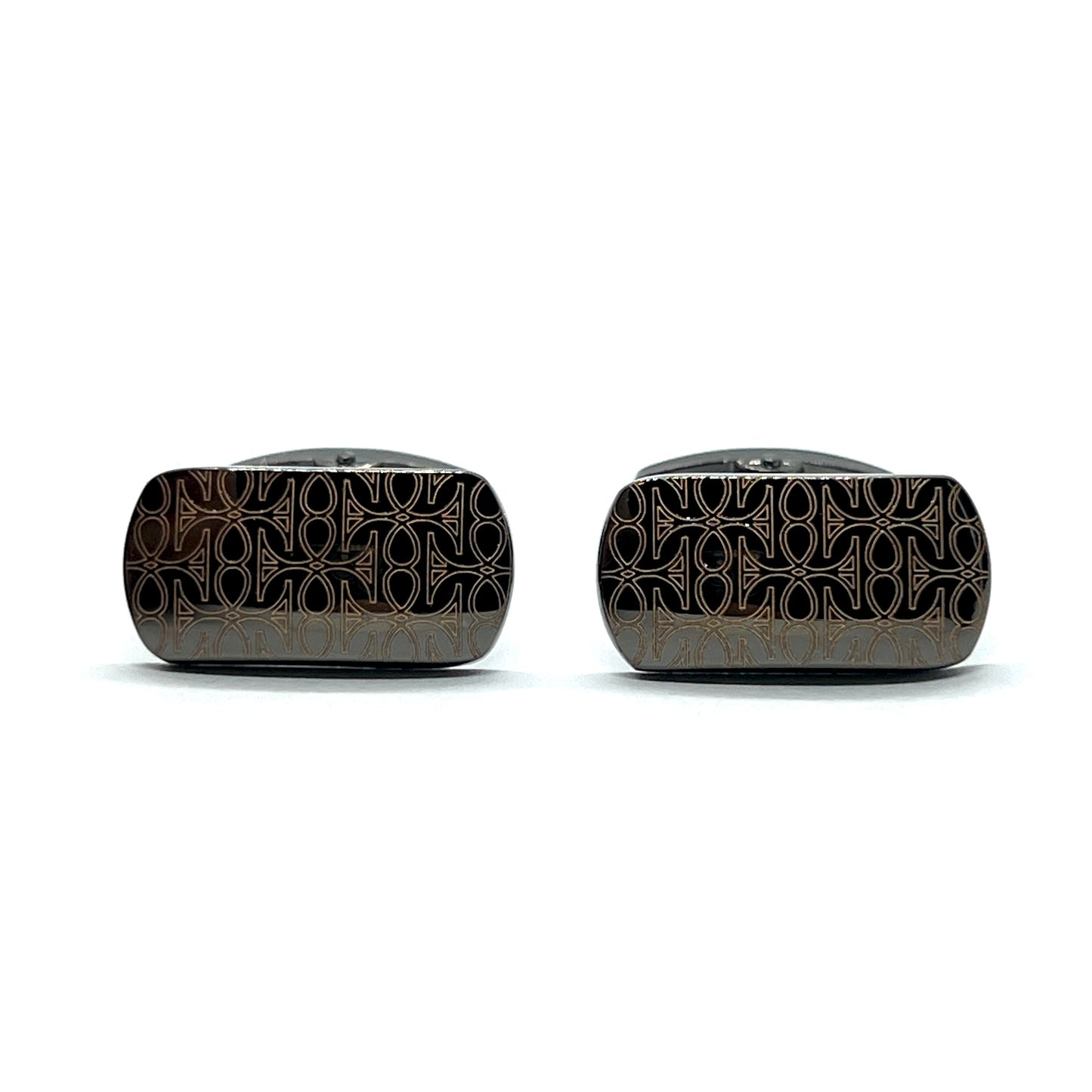 Floral Recta Long Printed Grey Metallic Cufflinks