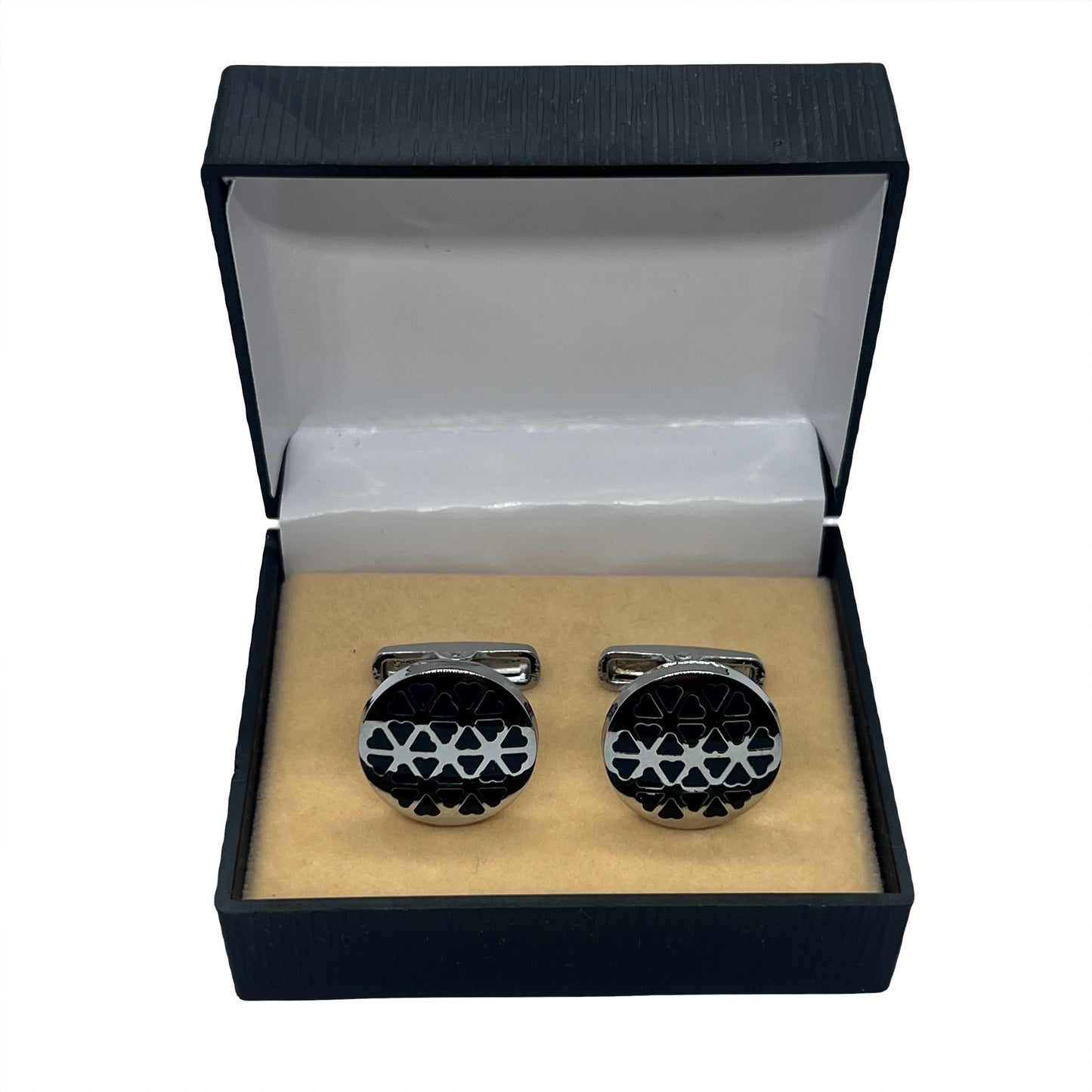 Round Floral Blue Silver Cufflinks