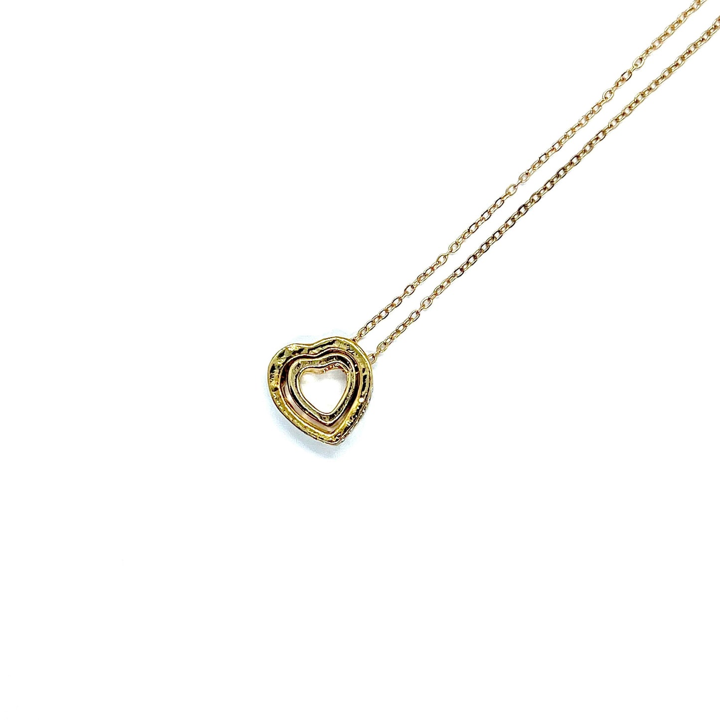 Double Heart Rhinestones Pendant Golden Necklace