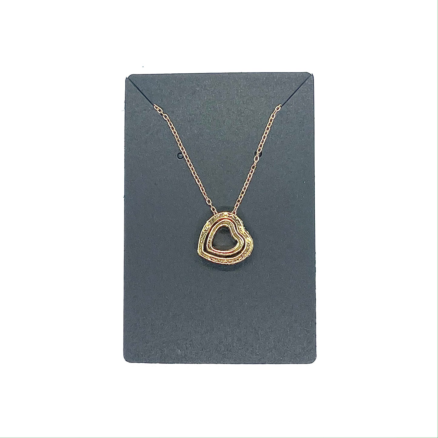Double Heart Rhinestones Pendant Golden Necklace