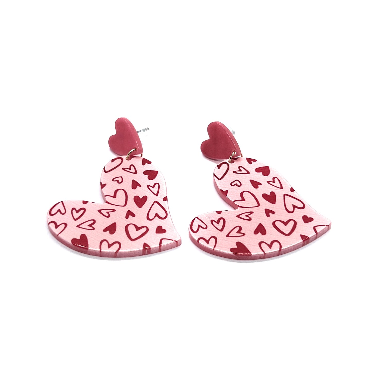 Red Love Heart Pattern Drop Earrings