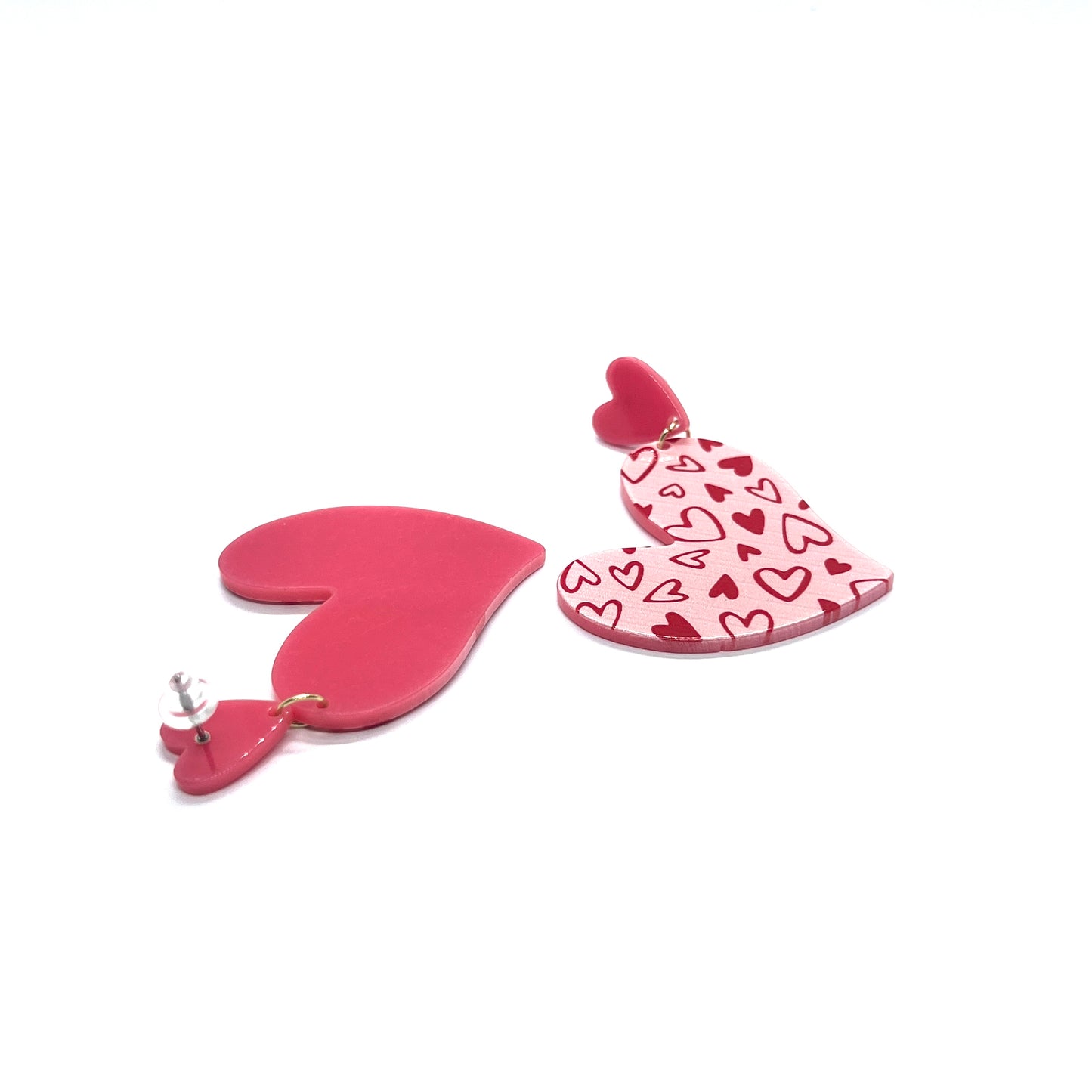 Red Love Heart Pattern Drop Earrings