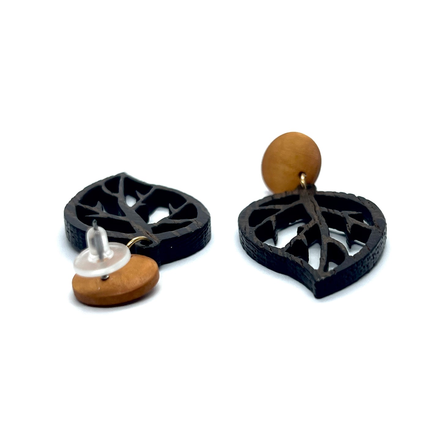 Vintage Brown Wooden Leaf Drop Earrings