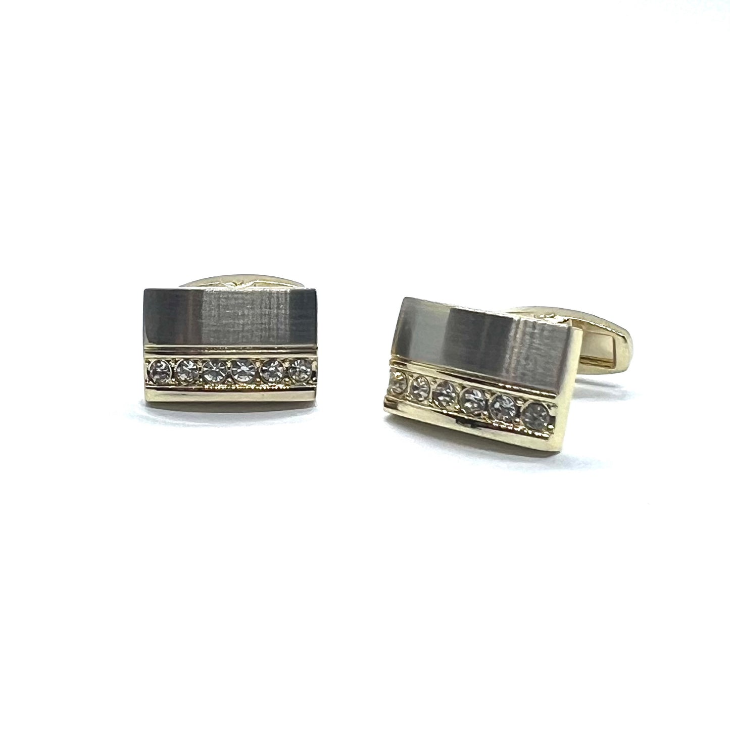 Grey Rhinestoned Golden Cufflinks