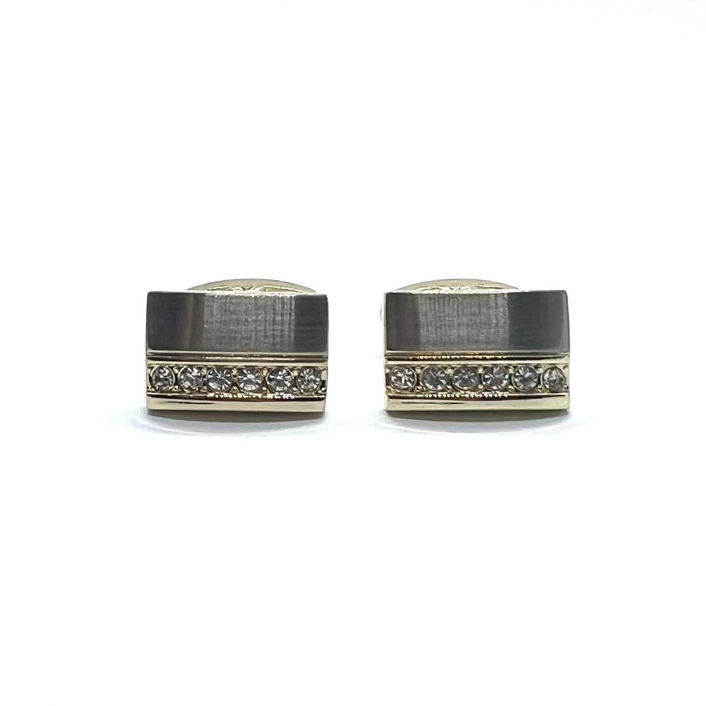 Grey Rhinestoned Golden Cufflinks