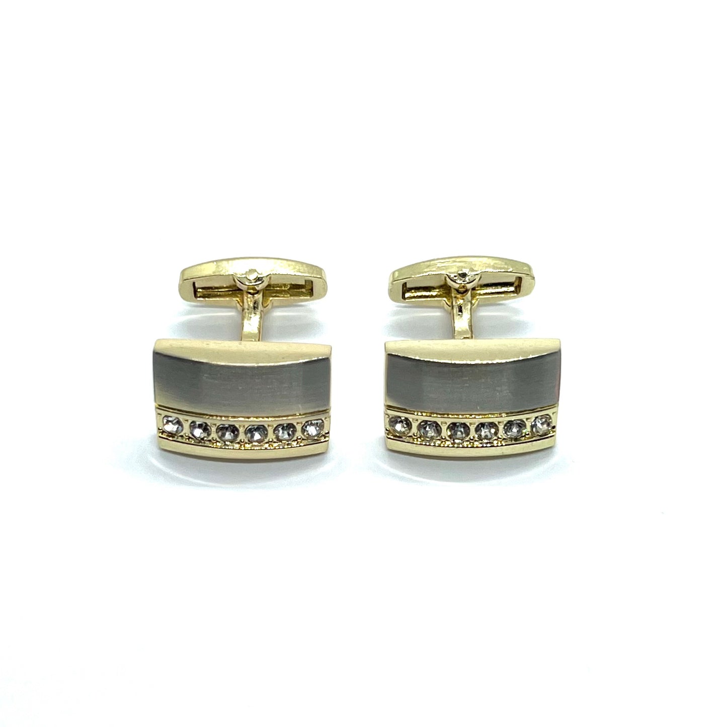 Grey Rhinestoned Golden Cufflinks