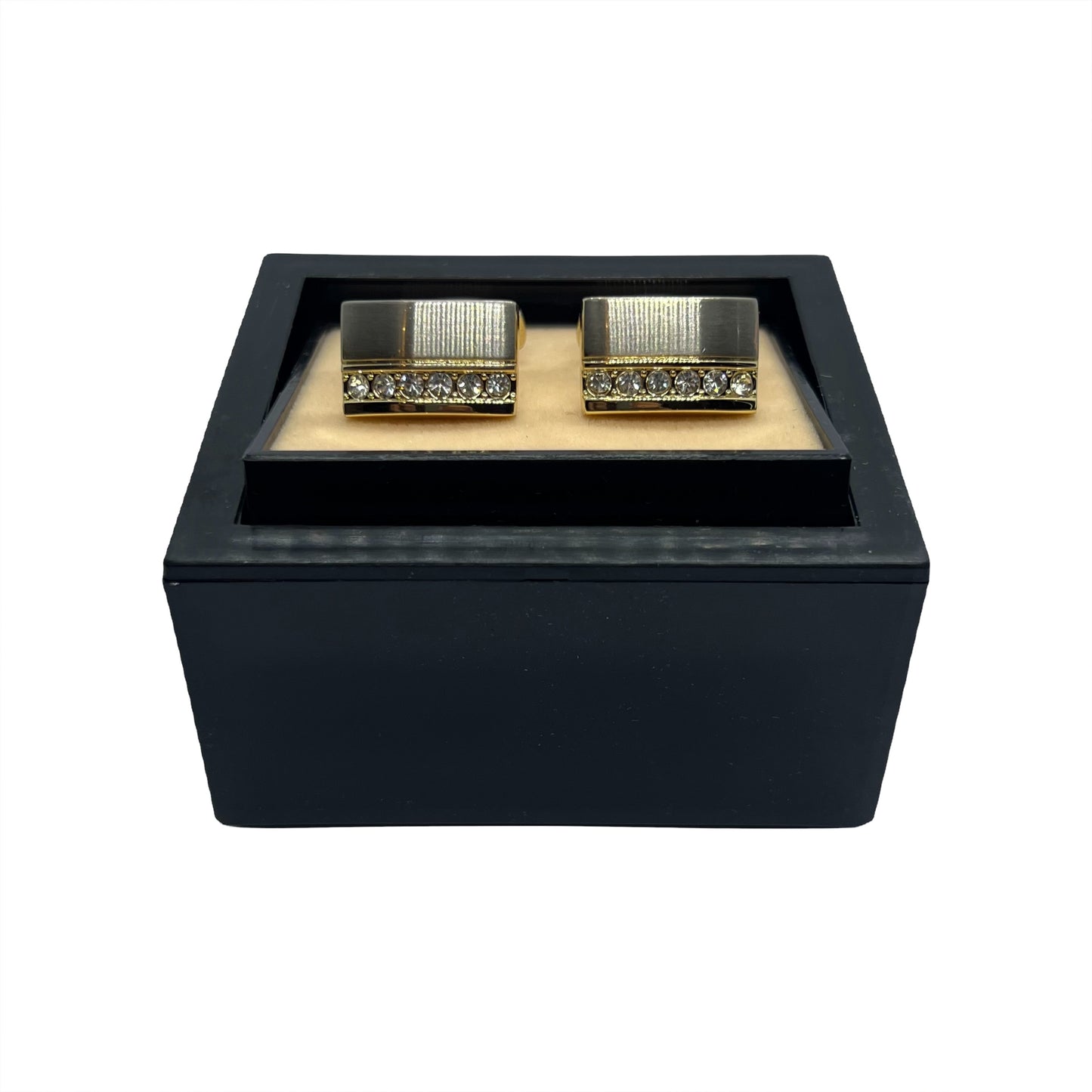 Grey Rhinestoned Golden Cufflinks