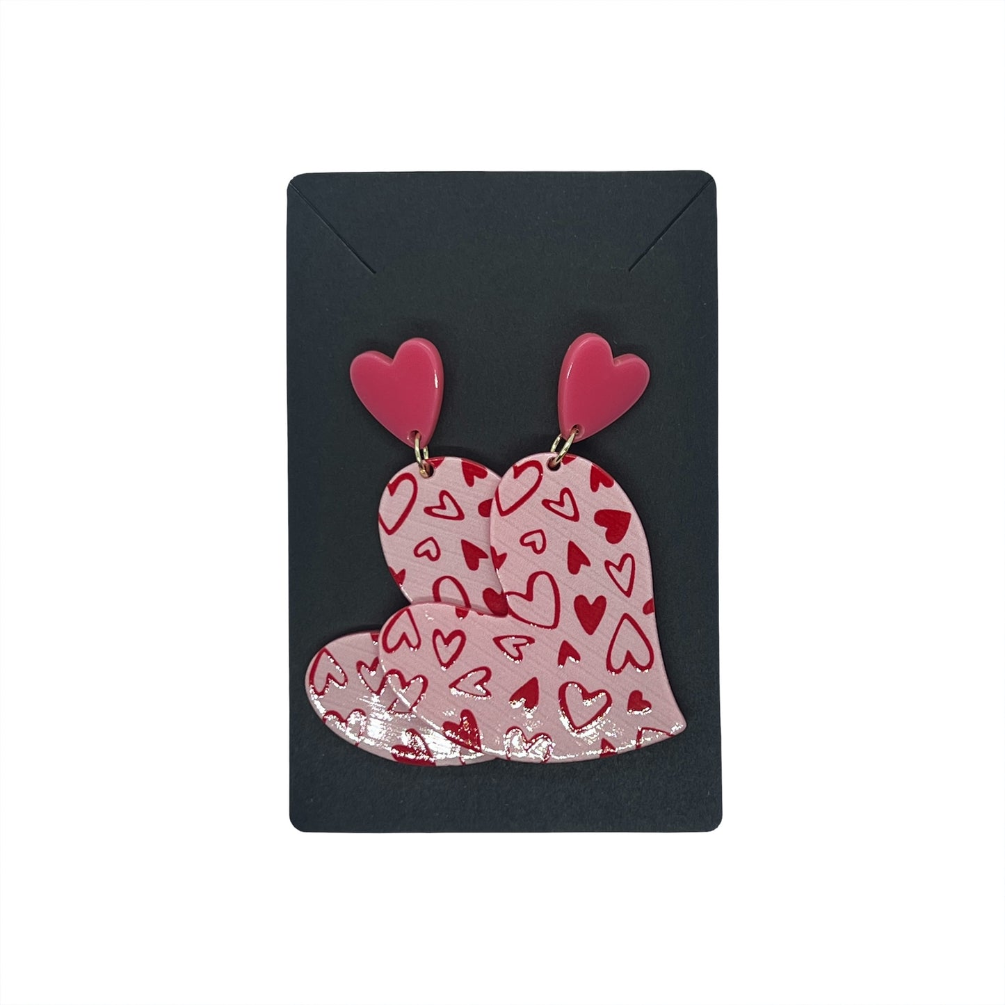 Red Love Heart Pattern Drop Earrings