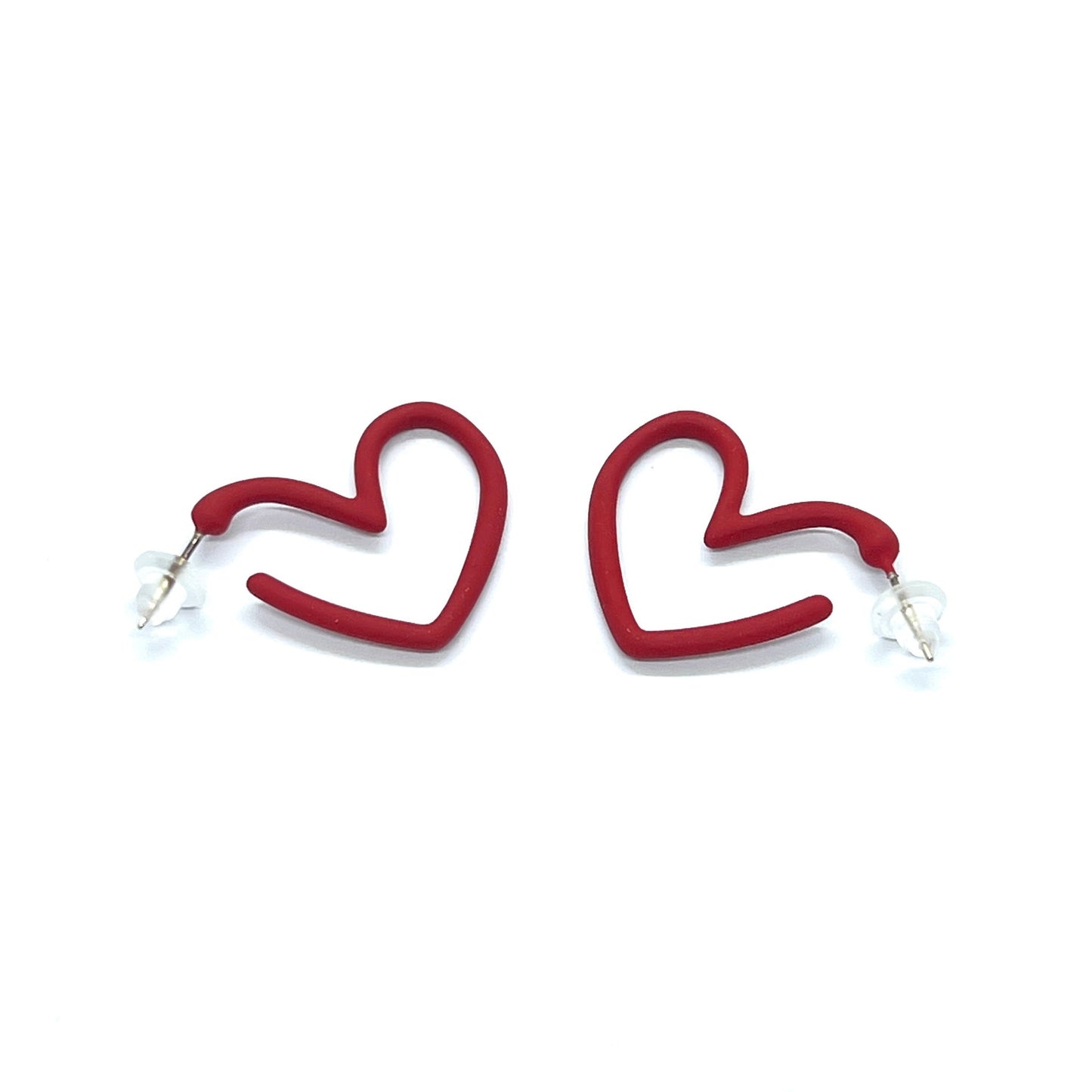 Red Heart Hollow Studs Earrings