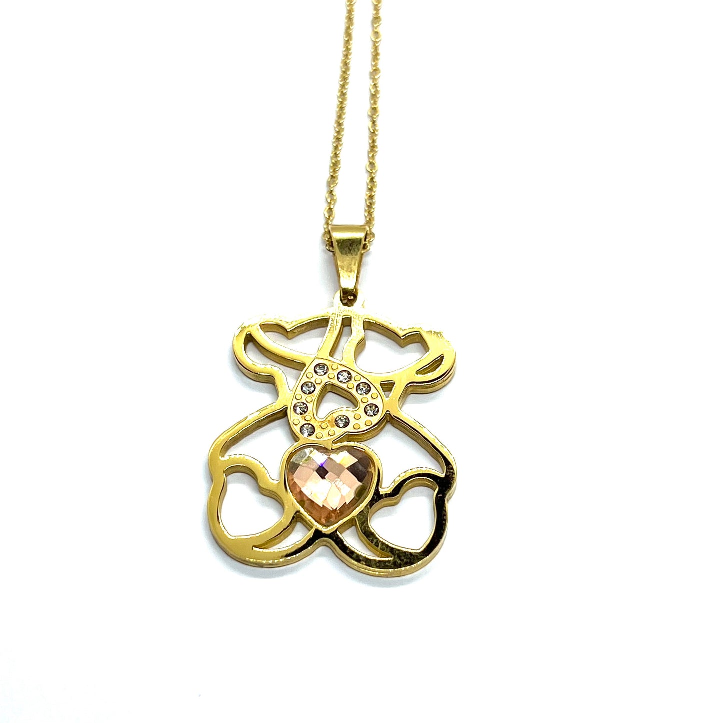 Teddy Bear Heart Golden Necklace