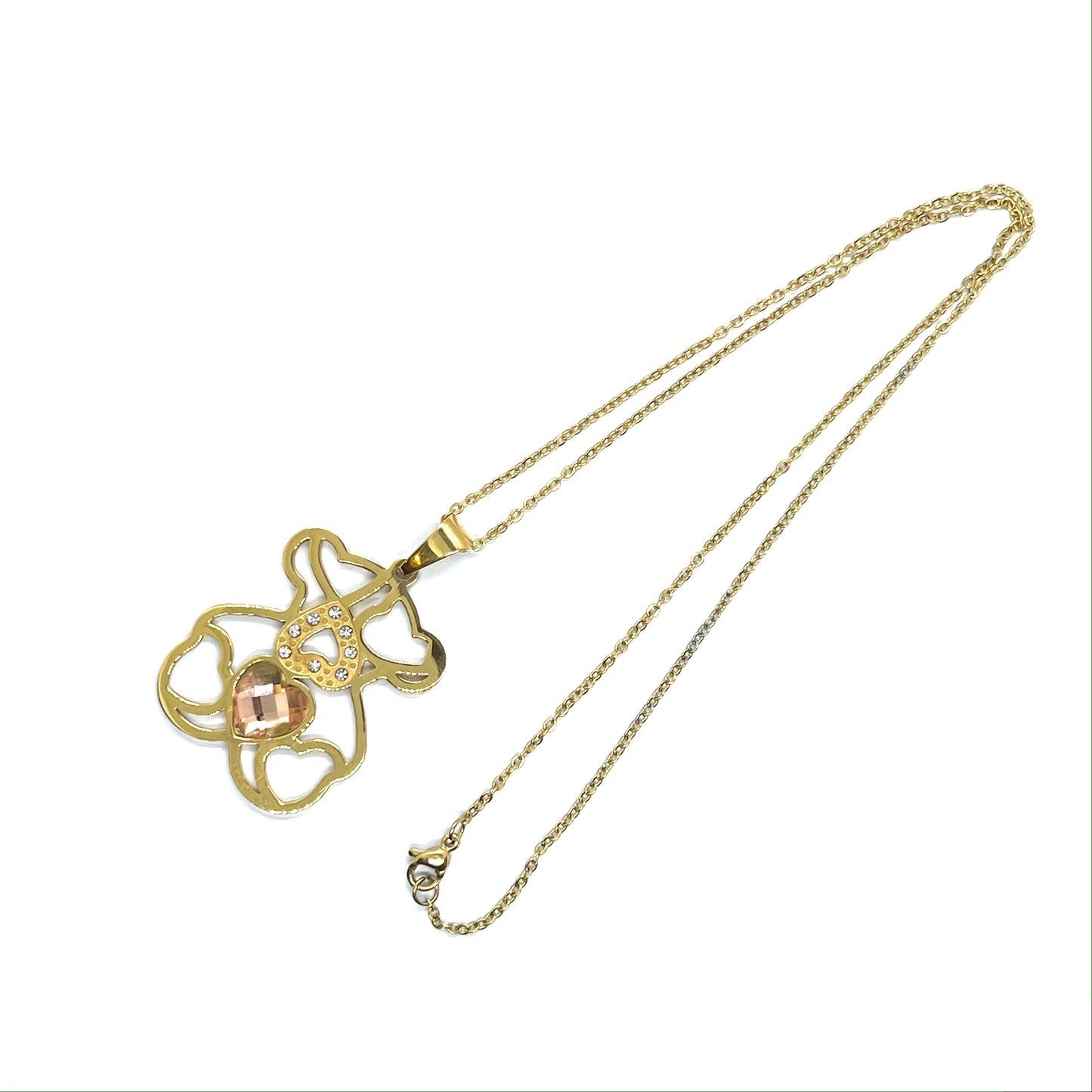 Teddy Bear Heart Golden Necklace
