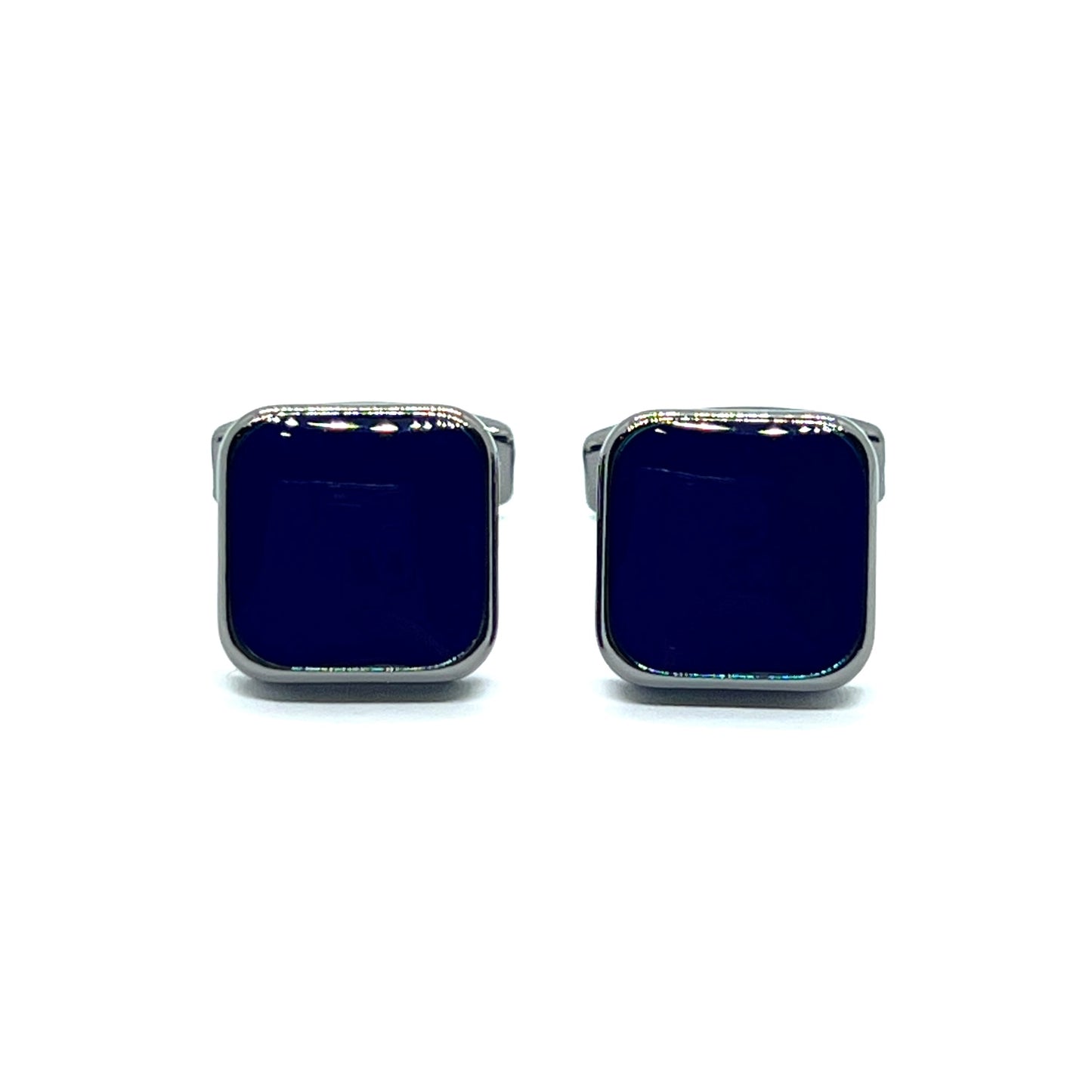 Blue Enamel Metal Grey Cufflinks