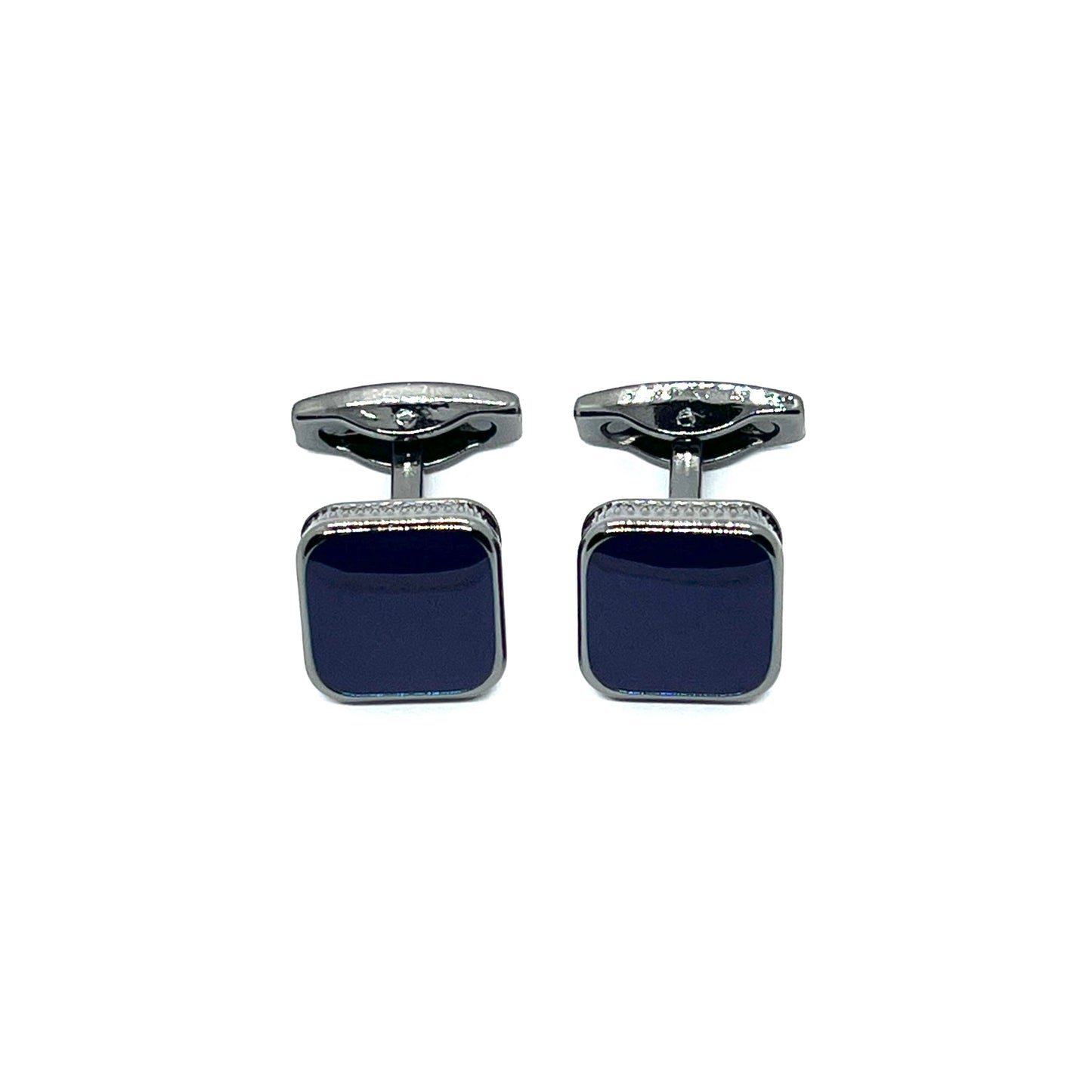 Blue Enamel Metal Grey Cufflinks