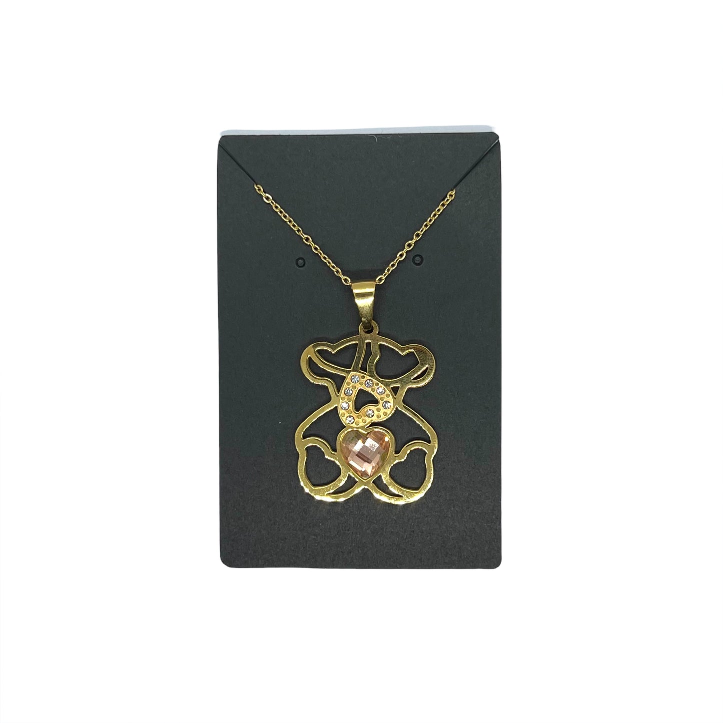 Teddy Bear Heart Golden Necklace