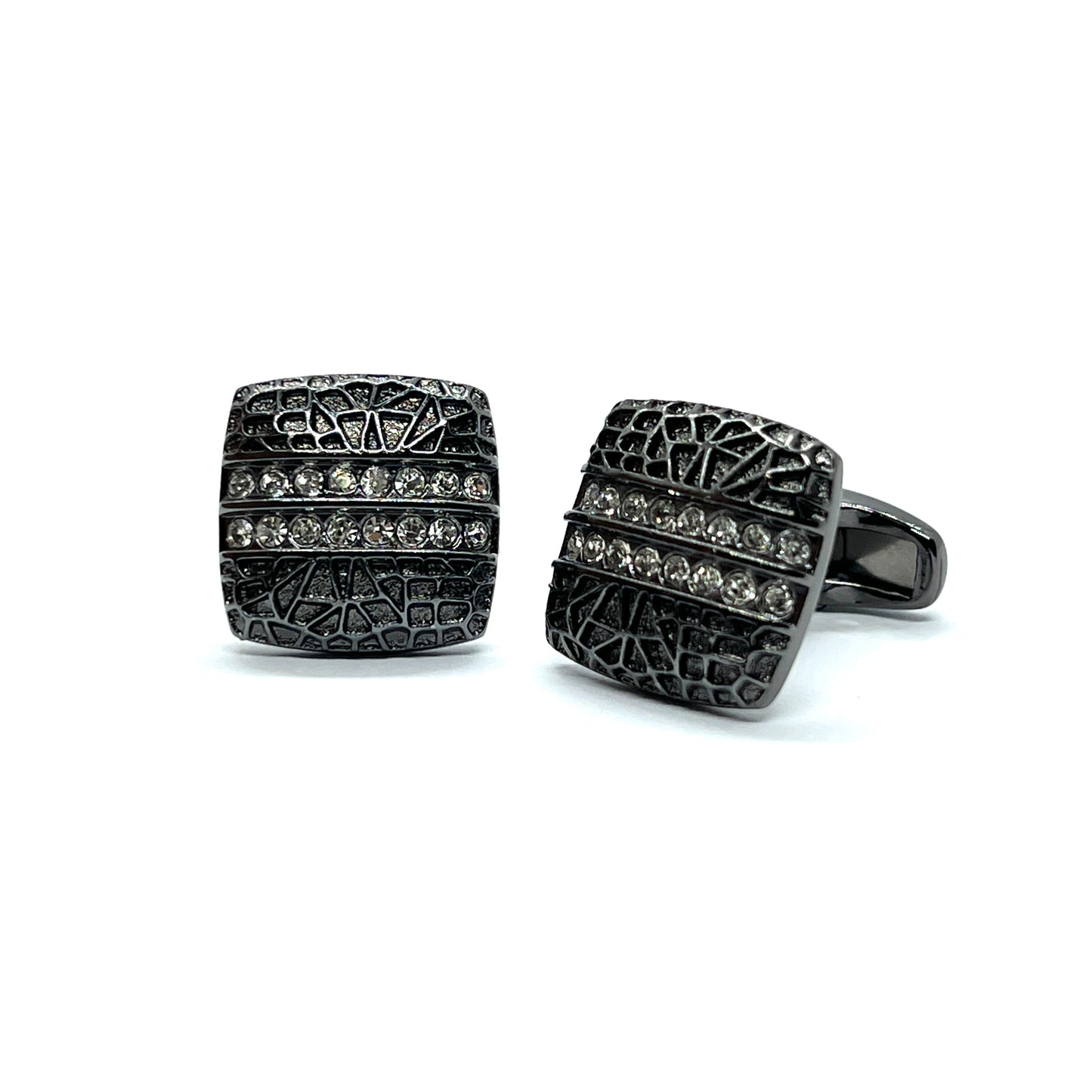 Leopard Crystal Rhino Grey Metallic Black Cufflinks