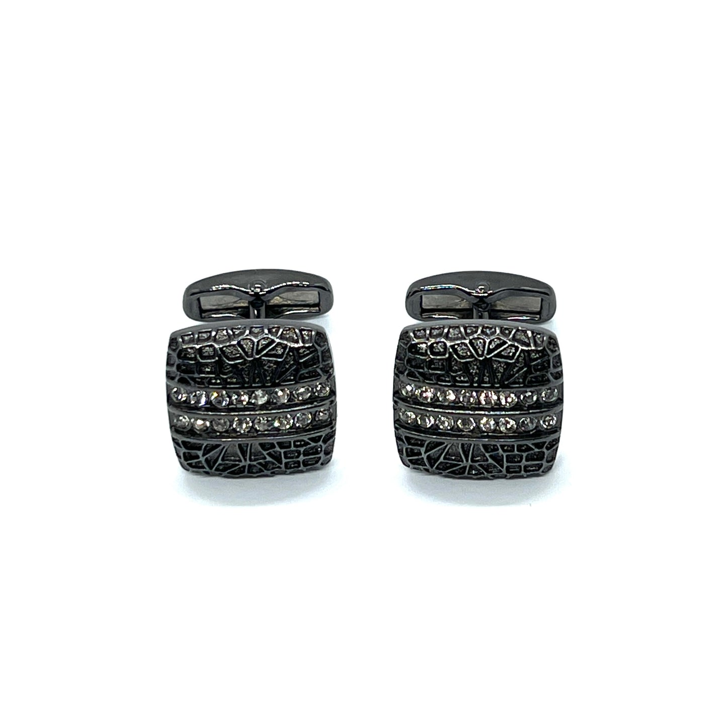 Leopard Crystal Rhino Grey Metallic Black Cufflinks