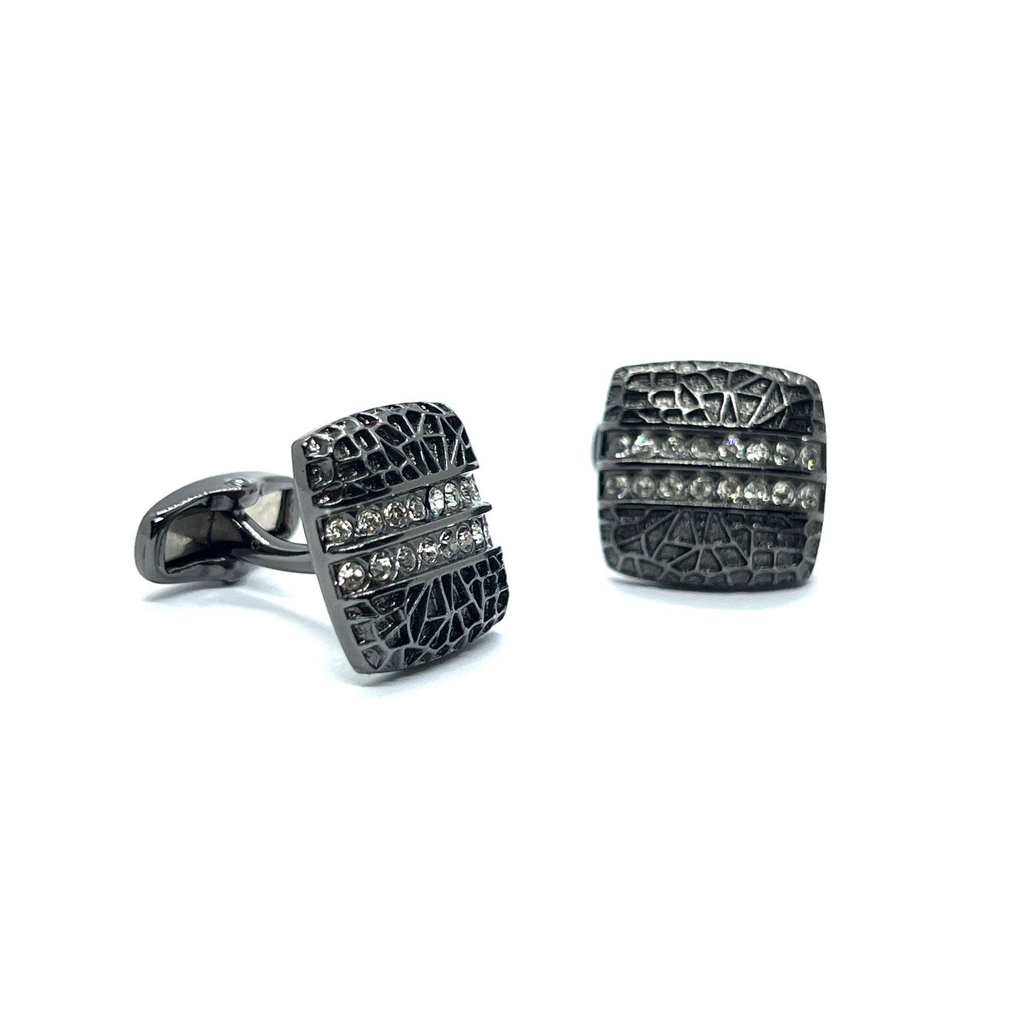 Leopard Crystal Rhino Grey Metallic Black Cufflinks