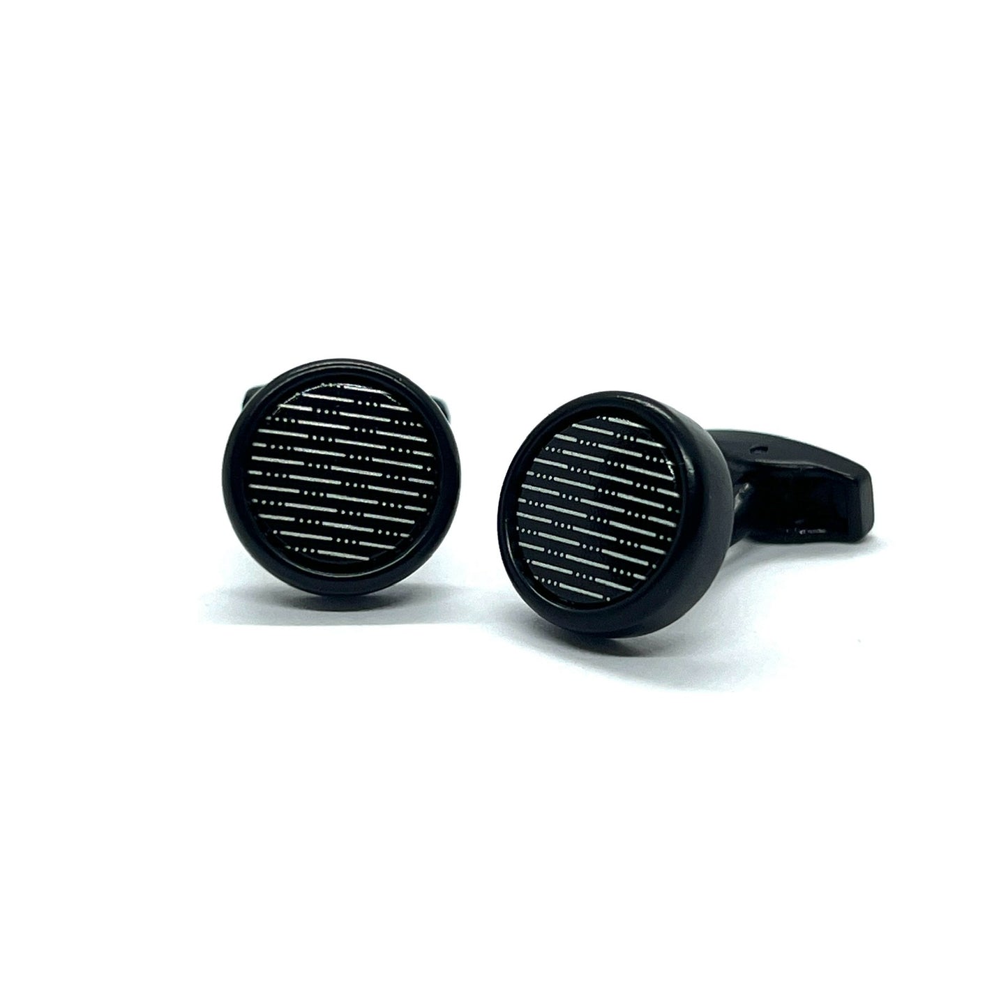 White Lined Black Round Cufflinks