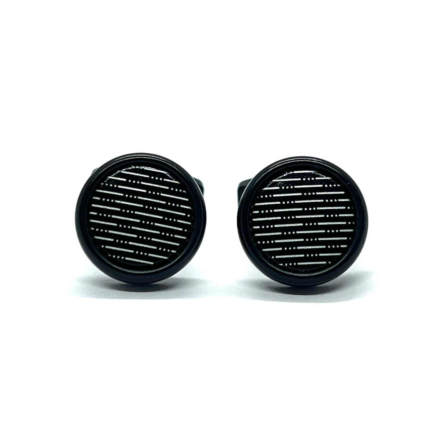 White Lined Black Round Cufflinks