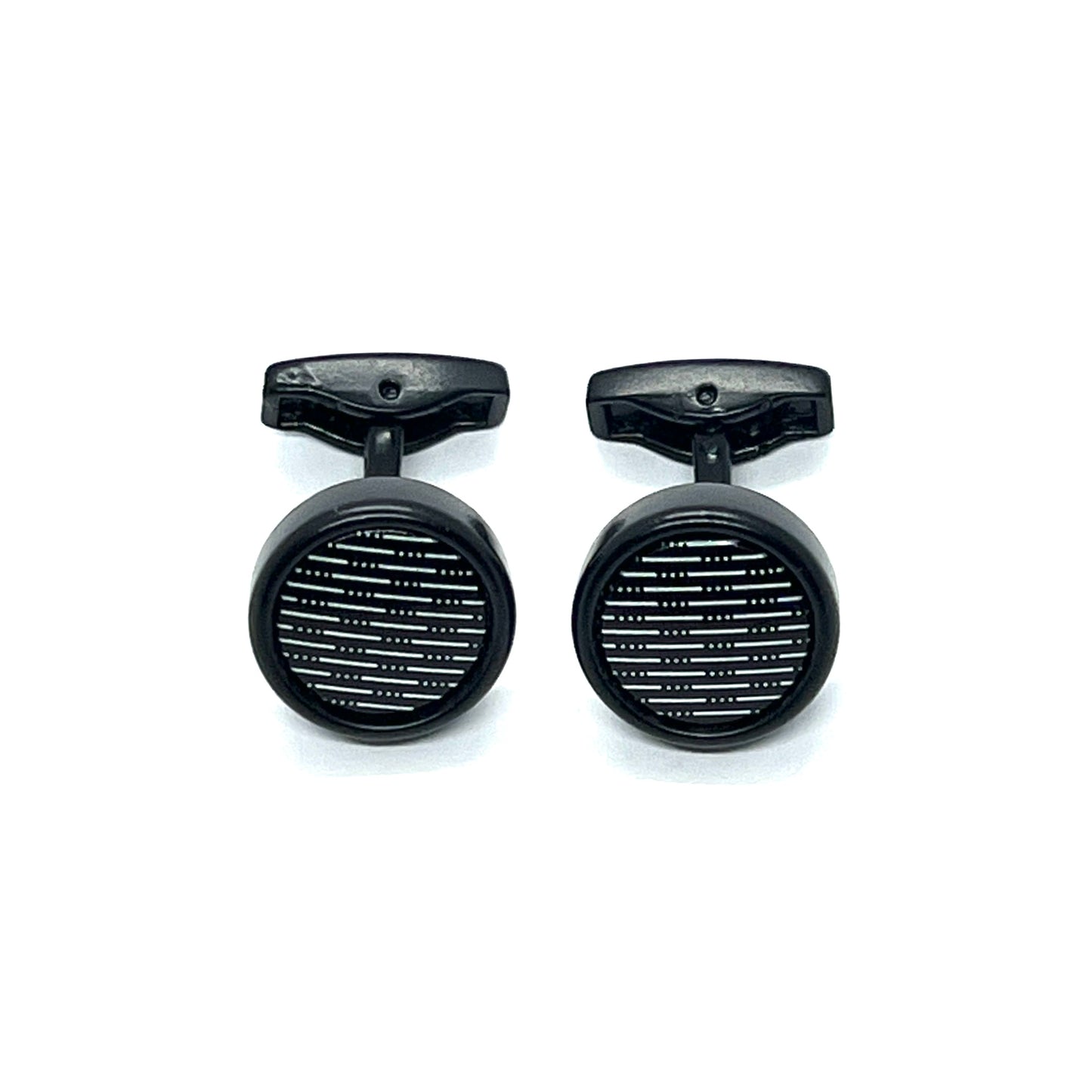 White Lined Black Round Cufflinks