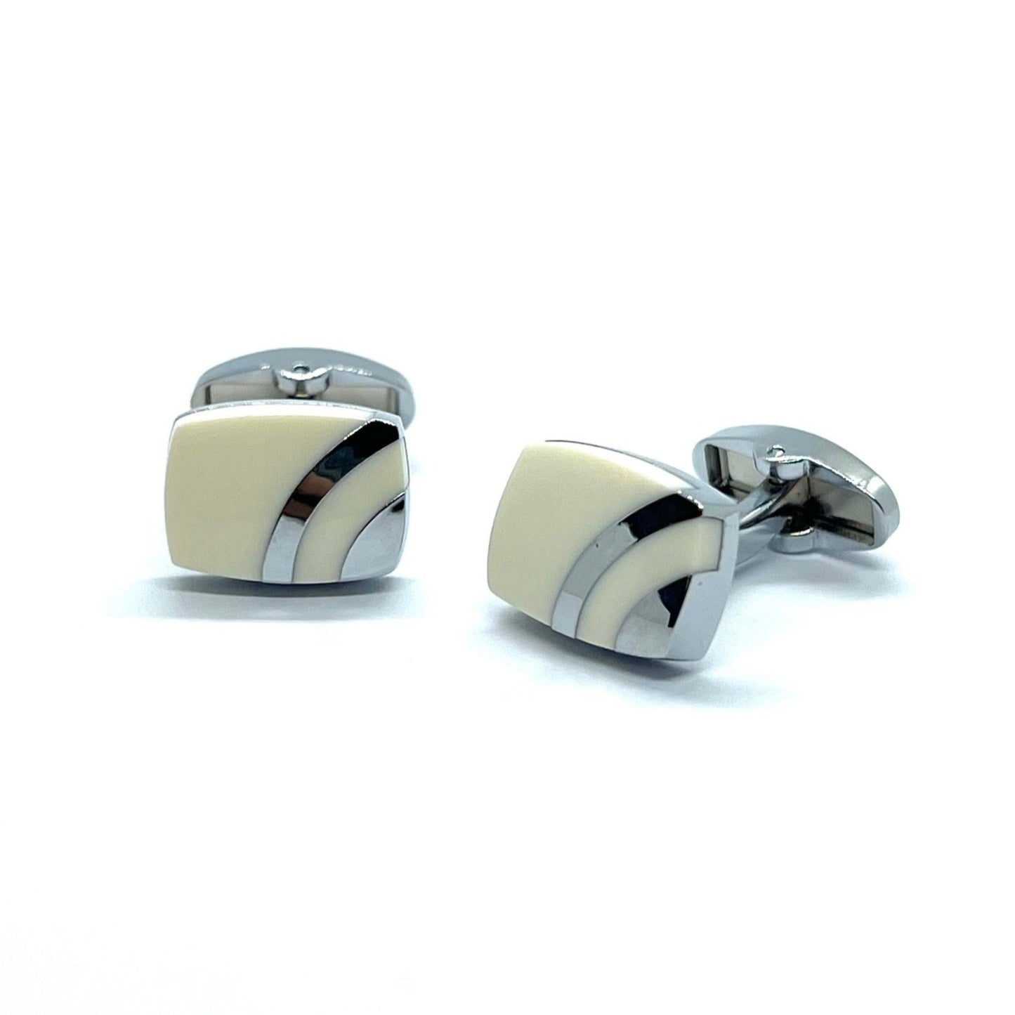 Men White Silver Lined Cufflinks