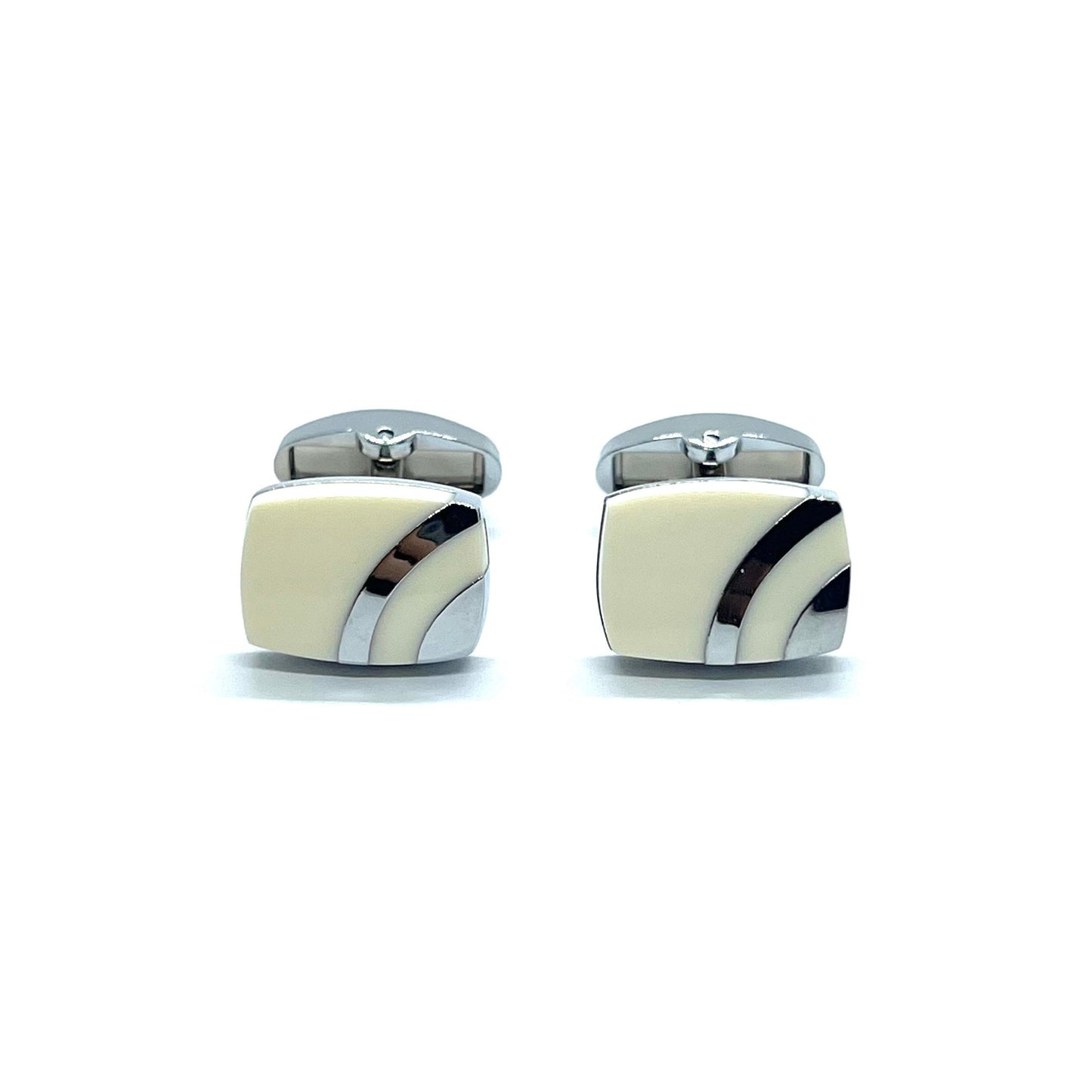 Men White Silver Lined Cufflinks