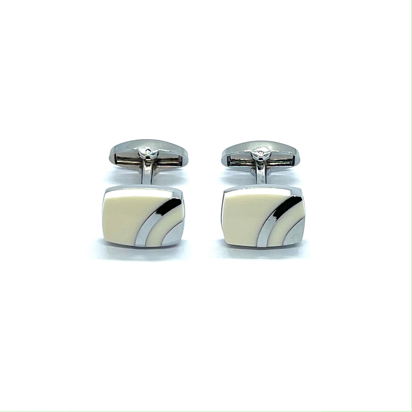 Men White Silver Lined Cufflinks
