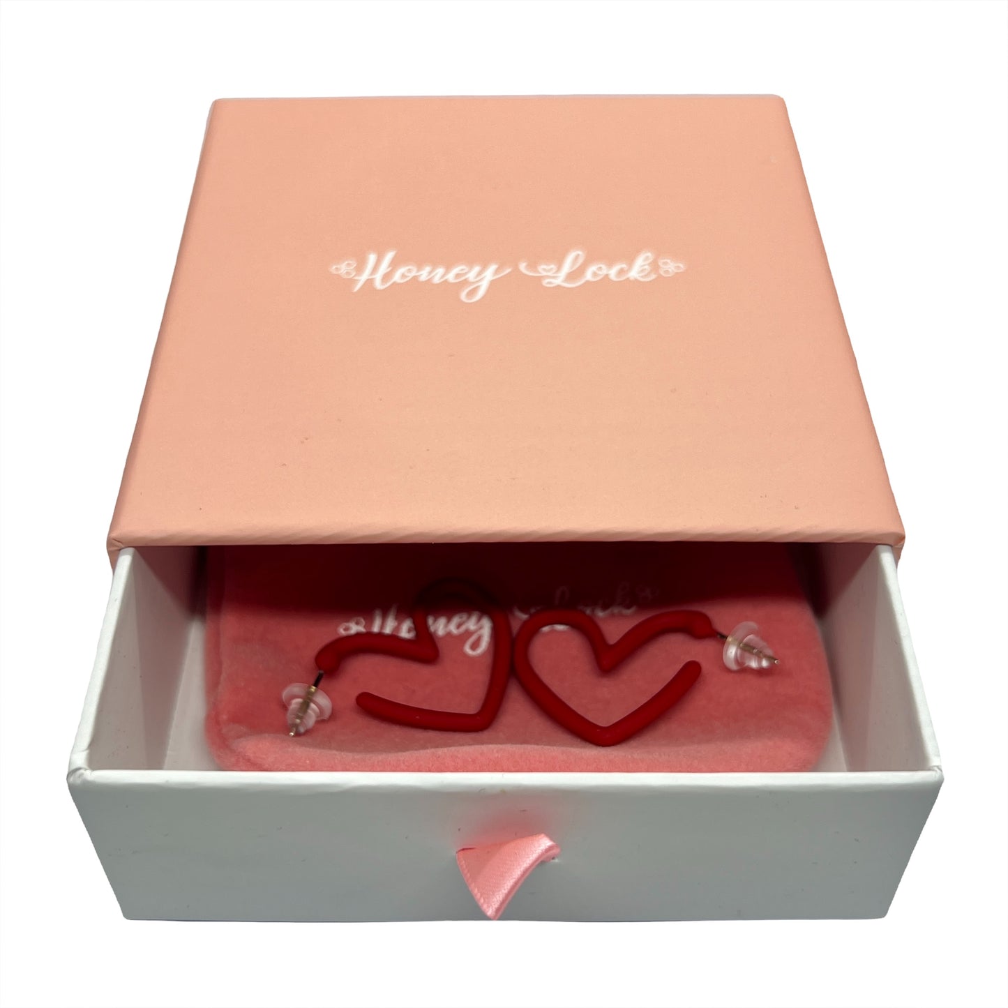 Red Heart Hollow Studs Earrings