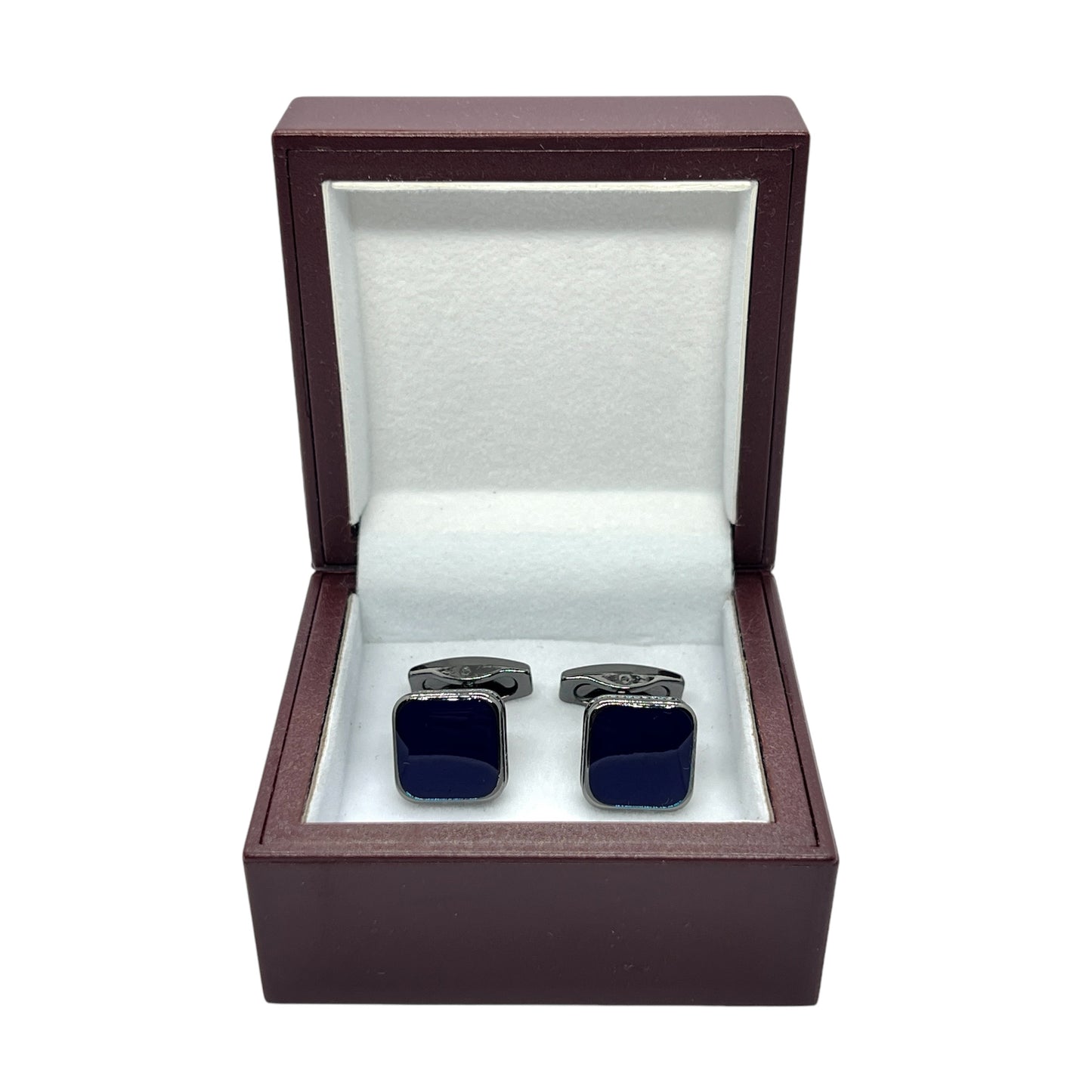 Blue Enamel Metal Grey Cufflinks