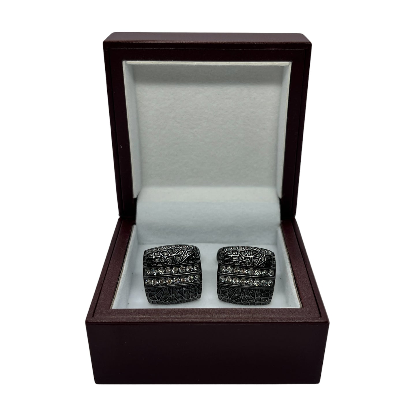 Leopard Crystal Rhino Grey Metallic Black Cufflinks