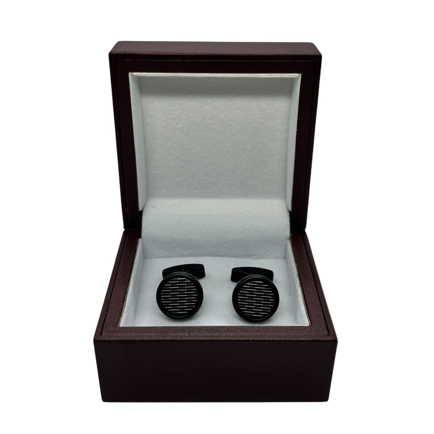White Lined Black Round Cufflinks