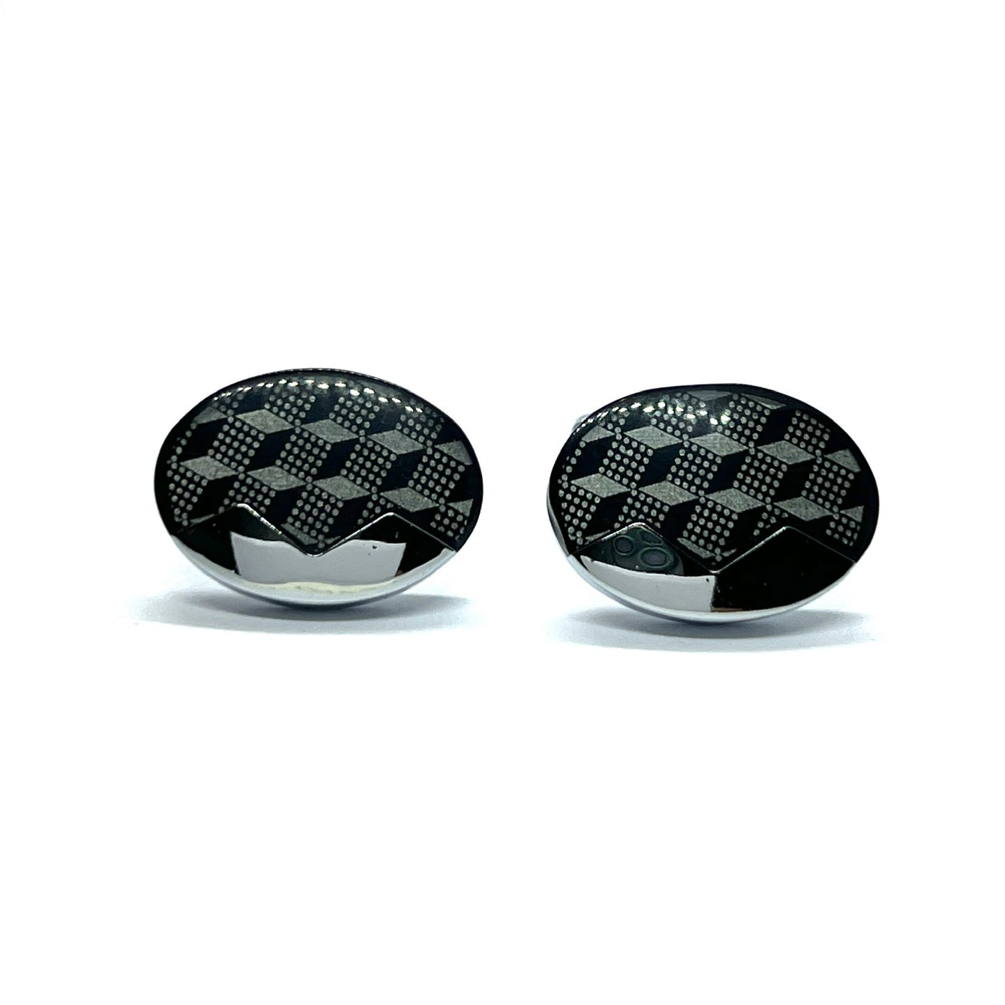 Resin Glass Mount Silver Oval Cufflinks