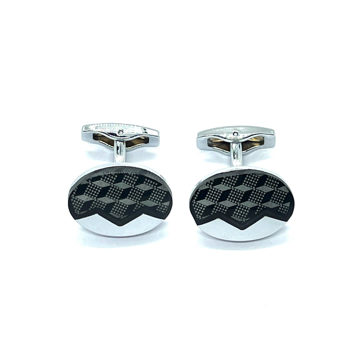 Resin Glass Mount Silver Oval Cufflinks