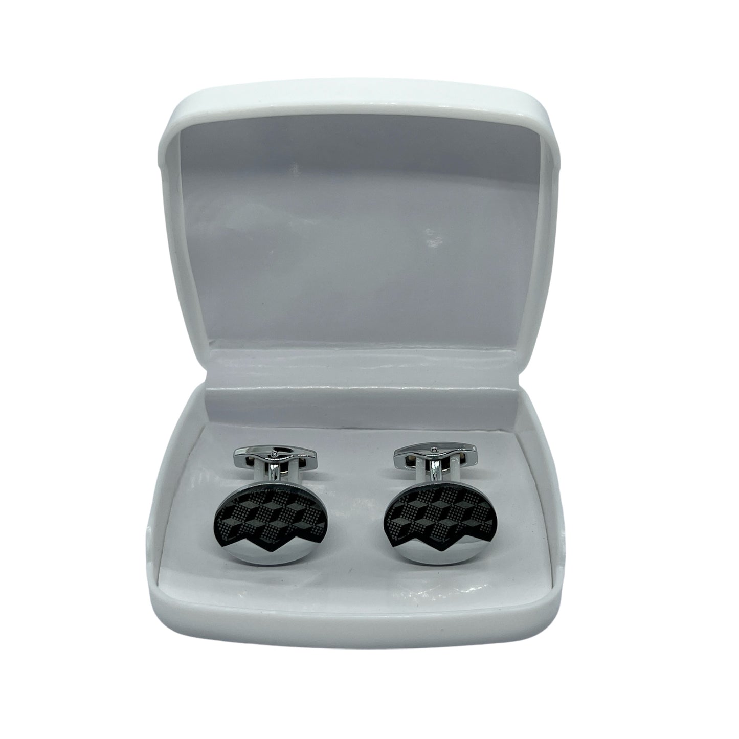 Resin Glass Mount Silver Oval Cufflinks