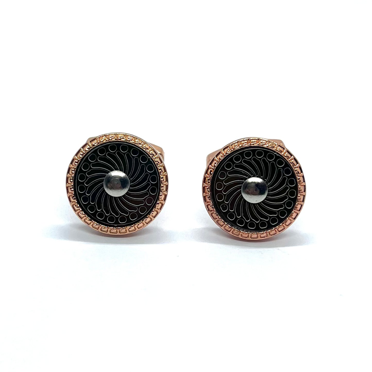 Cut Design Rose Gold Round Cufflinks