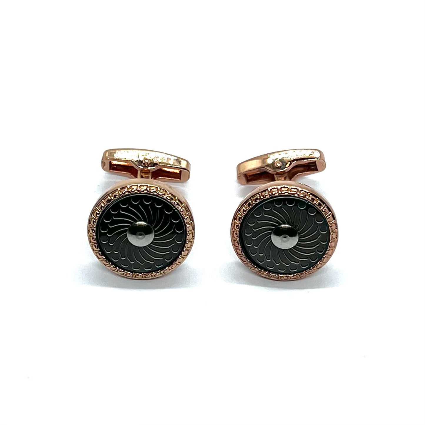 Cut Design Rose Gold Round Cufflinks