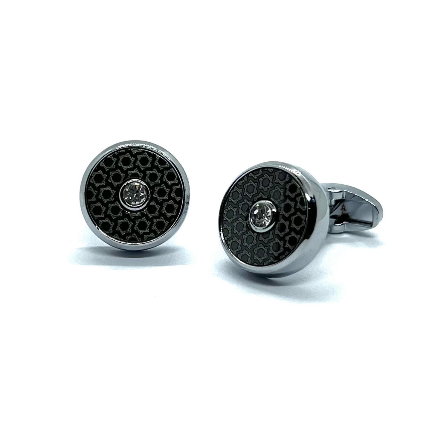 Rhino Hexa Stars Round Silver cufflinks